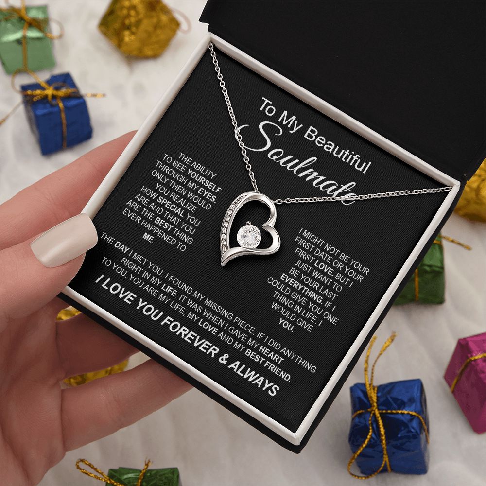 To My Beautiful Soulmate Necklace, Love Necklace for Girlfriend, Soulmate Jewelry, Soulmate Necklace, Future Wife Gifts, Necklace for Wife from Husband Necklace Message Card and Gift Box Styles on Birthday, Christmas, Wedding, Anniversary Forever Love