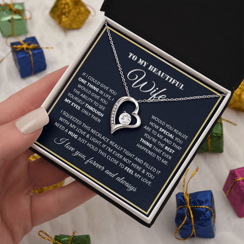 Couples Gifts, My Beautiful Wife Necklace Gifts From Husband, Wedding Anniversary For Wife From Husband, To My Beautiful Soulmate Necklace, Necklace Custom Name Message Card and Gift Box Styles on Birthday, Christmas, Wedding, Anniversary Forever Love