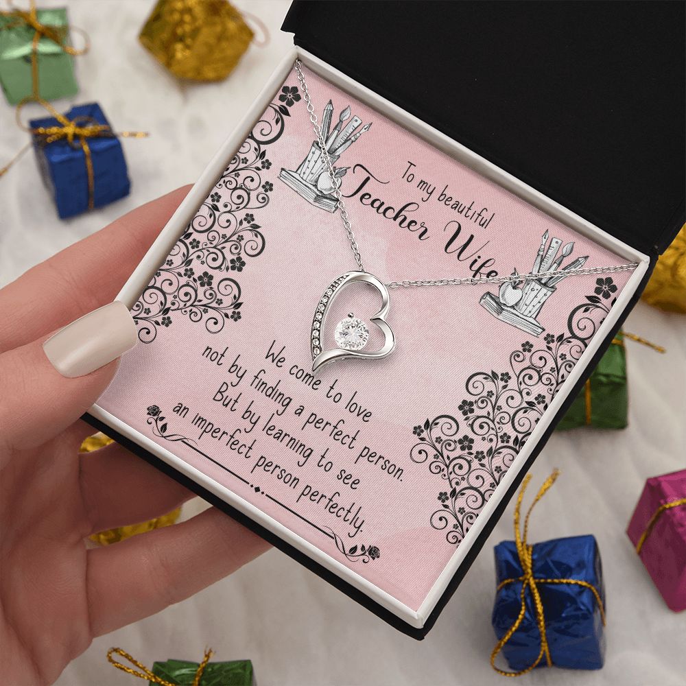 Couples Gifts, Teacher Wife Necklace Gifts From Husband, Wedding Anniversary Jewelry For Wife From Husband, Wife Birthday From Husband, To My Beautiful Wife Girlfriend Message Card and Gift Box styles On Birthday, Christmas, Anniversary  Forever Love