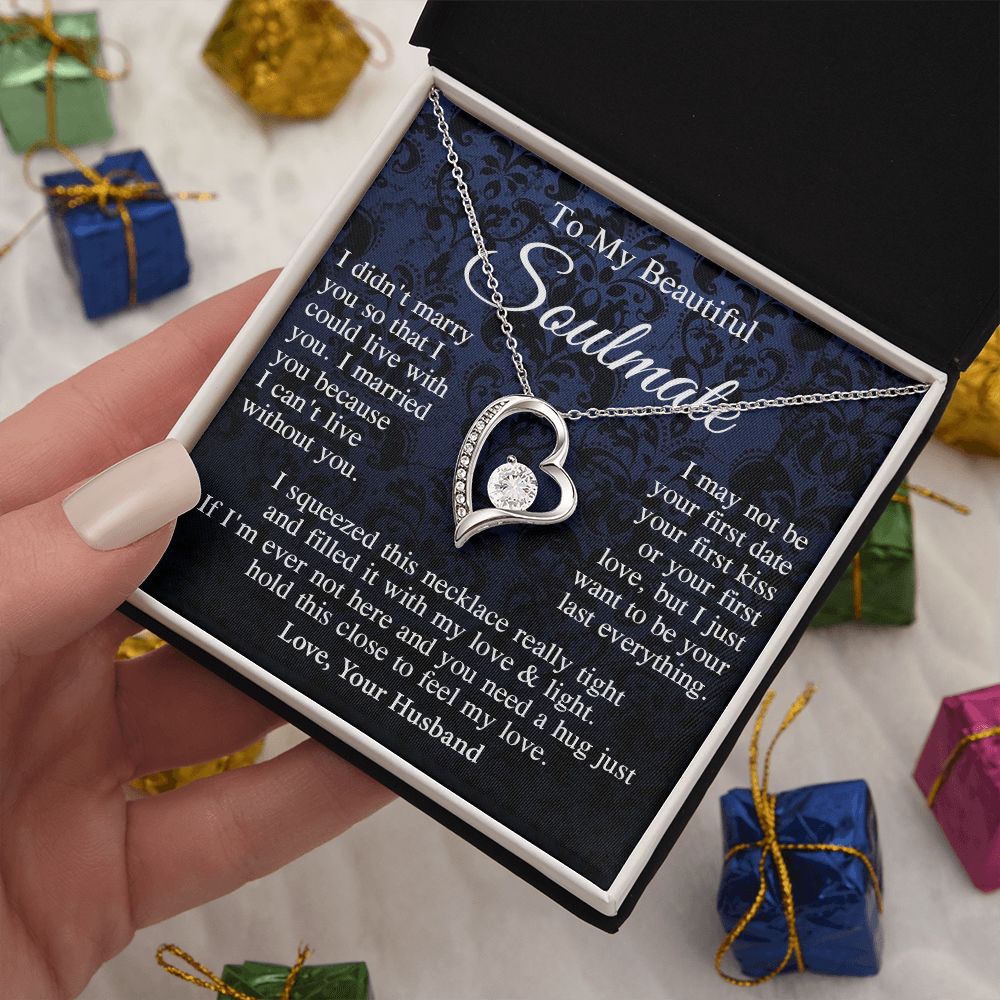 Soulmate Necklace Gift From Husband, Anniversary Romantic Gifts for Wife from Husband, Soulmate Valentine Gifts Message Card and Necklace Gifts Box Gift Box Styles on Birthday, Wedding, Anniversary, Valentine Forever Love