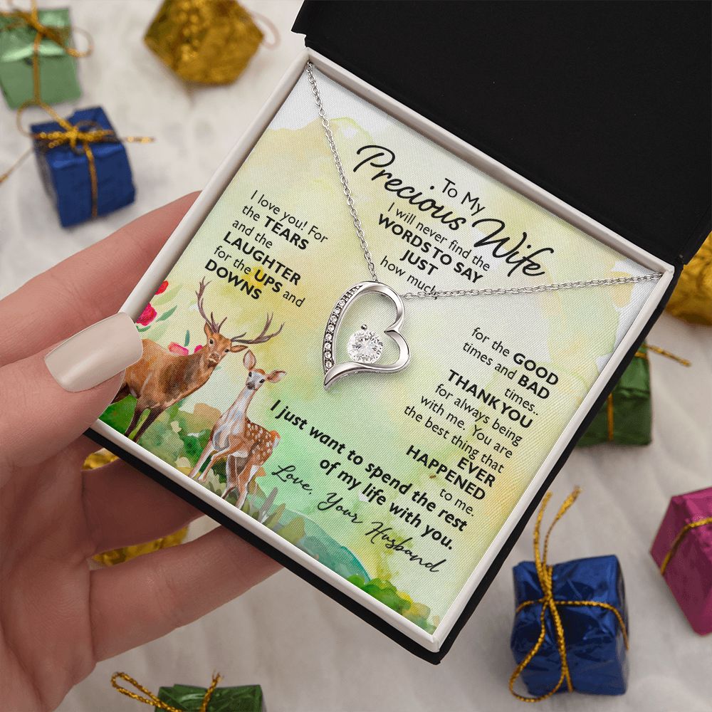 To My Preious Wife Necklace Romantic Gifts For Her Unique Necklaces For Wife From Husband Cute Valentines Day Anniversary Birthday For Wife, Love Knot Meaningful Necklace Message Card and Gift Box Styles on Birthday, Christmas, Anniversary Forever Love