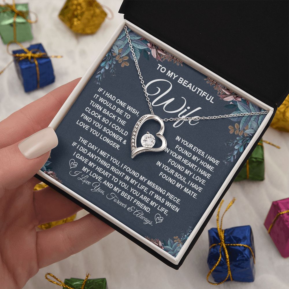 To My Beautiful Wife Necklace Gift for Her, Soulmate for Wife Valentine Gifts from Husband, Birthday Jewelry for Women, Soulmate Gifts, Message Card and Necklace Gifts Box Gift Box Styles on Birthday, Wedding, Anniversary, Valentine Forever Love