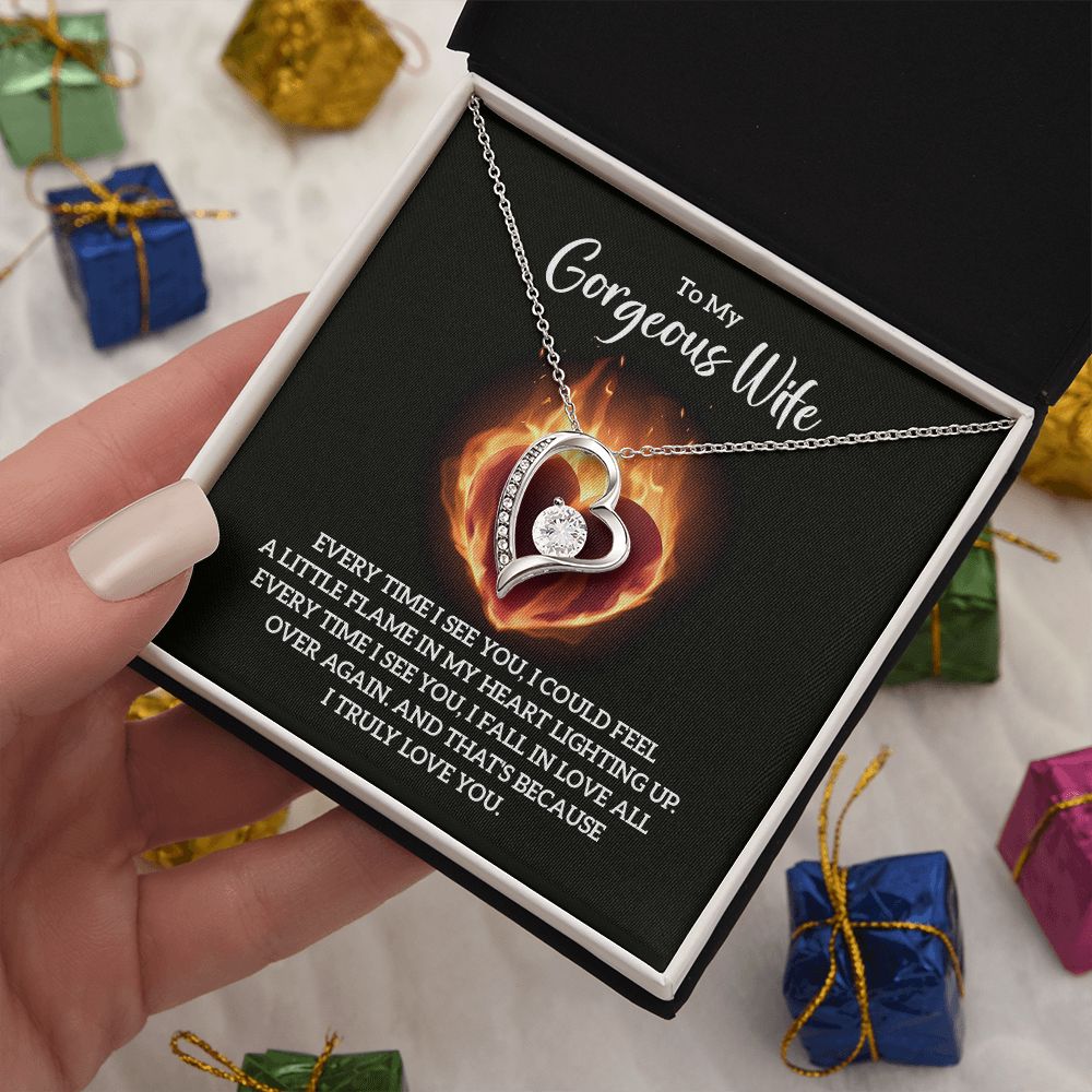 Couples Gifts, To My Gorgeous Wife Necklace Gifts From Husband, Wedding Anniversary Jewelry For Wife From Husband, Wife Birthday From Husband, To My Soulmate Message Card and Gift Box styles On Birthday, Christmas, Anniversary  Forever Love