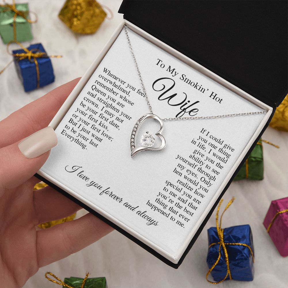 To My Beautiful Wife Necklace, Wedding Anniversary Jewelry for Women, Anniversary Gifts For Wife From Husband To My Wife Necklace Message Card and Necklace Gift Box Gift Box Styles on Birthday, Wedding, Anniversary, Valentine Forever Love