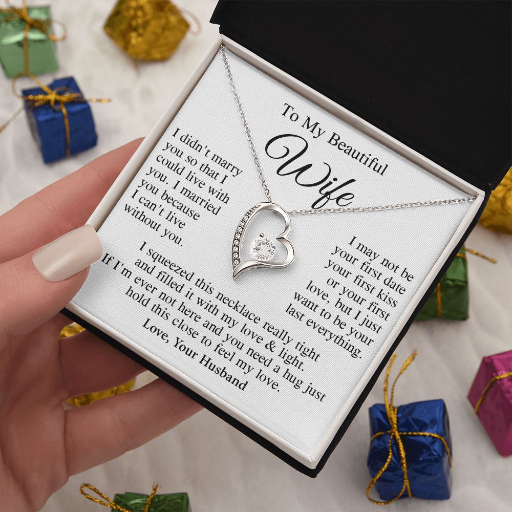 Wife Necklace Gift From Husband, Wedding Anniversary Romantic Gifts for Wife from Husband, Wife Birthday Gifts Message Card and Necklace Gifts Box Gift Box Styles on Birthday, Wedding, Anniversary, Valentine Forever Love