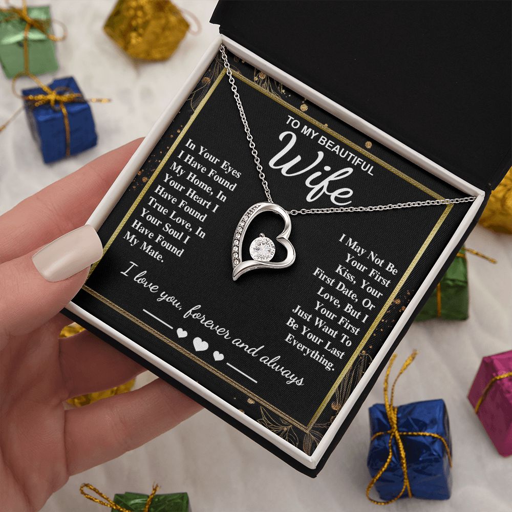 To My Beautiful Wife Necklace Gift, Soulmate for Wife Valentine Gifts from Husband, Wedding for Women, Soulmate Gifts, Message Card and Necklace Gifts Box Gift Box Styles on Birthday, Wedding, Anniversary, Valentine Forever Love