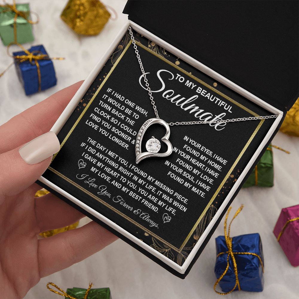 To My Beautiful Soulmate Necklace Gift for Her, Soulmate for Wife Valentine Gifts from Husband, Wedding Jewelry for Women, Soulmate Gifts, Message Card and Necklace Gifts Box Gift Box Styles on Birthday, Wedding, Anniversary, Valentine Forever Love