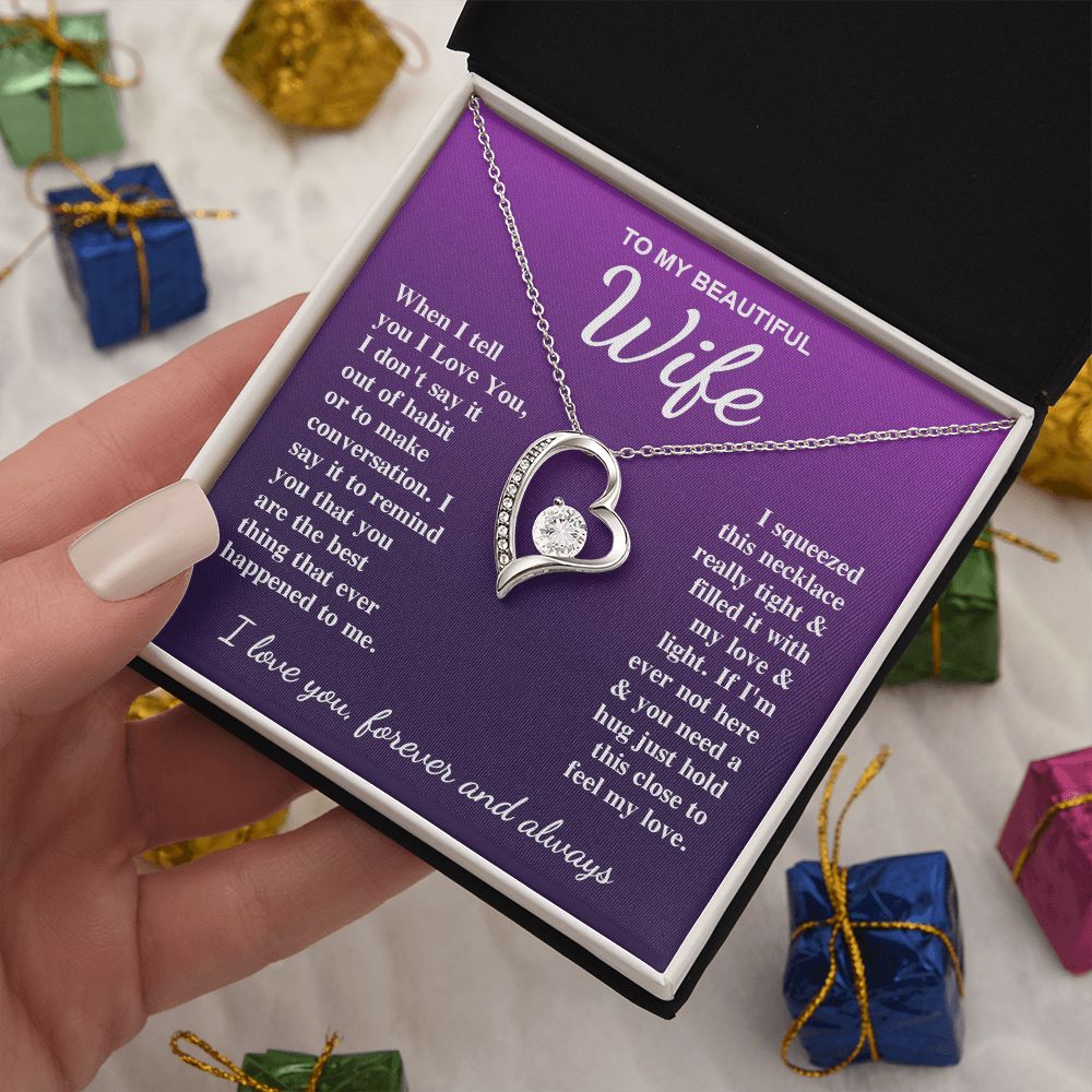To My Beautiful Wife Necklace Gifts for Her, Soulmate for Wife Birthday Gifts from Husband, Valentine for Women, Soulmate Gifts, Message Card and Necklace Gifts Box Gift Box Styles on Birthday, Wedding, Anniversary, Valentine Forever Love