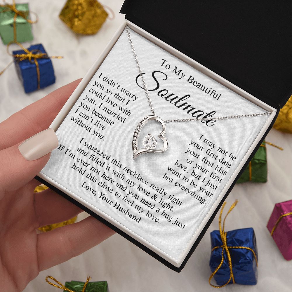 Soulmate Necklace Gift From Husband, Wedding Anniversary Romantic Gifts for Wife from Husband, Soulmate Birthday Gifts Message Card and Necklace Gifts Box Gift Box Styles on Birthday, Wedding, Anniversary, Valentine Forever Love