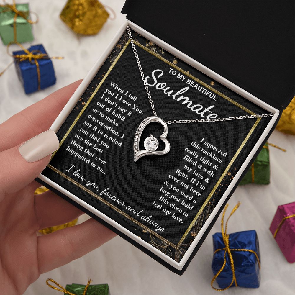 To My Beautiful Soulmate Necklace Gift for Her, Soulmate for Wife Valentine Gifts from Husband, Wedding for Women, Soulmate Gifts, Message Card and Necklace Gifts Box Gift Box Styles on Birthday, Wedding, Anniversary, Valentine Forever Love