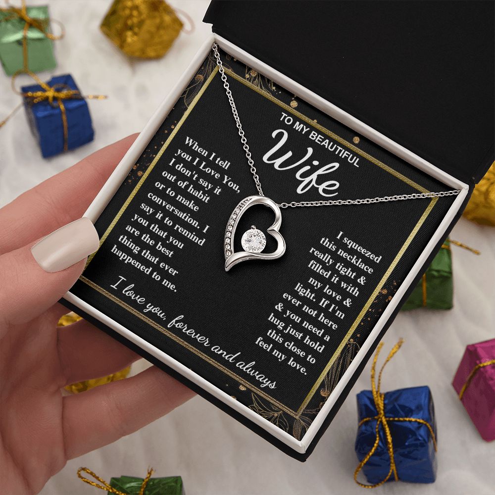 To My Beautiful Wife Necklace Gift for Her, Soulmate for Wife Valentine Gifts from Husband, Wedding for Women, Soulmate Gifts, Message Card and Necklace Gifts Box Gift Box Styles on Birthday, Wedding, Anniversary, Valentine Forever Love