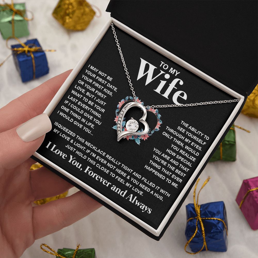 Couples Gifts Necklace To My Wife Necklace Birthday Christmas Jewelry Romantic Gifts For My Wife Pendant Jewelry with Message Card and Box Necklaces for Women Valentines Day Happy Anniversary Wedding Present Forever Love
