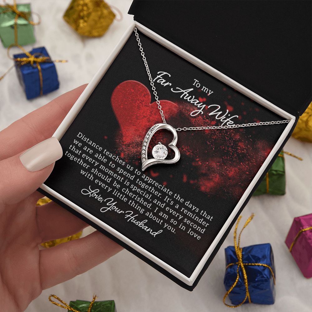 Couples Gifts, Far Away Wife Necklace Gifts From Husband, Wedding Anniversary Jewelry For Wife From Husband, Wife Birthday From Husband, To My Soulmate Message Card and Gift Box styles On Birthday, Christmas, Anniversary  Forever Love