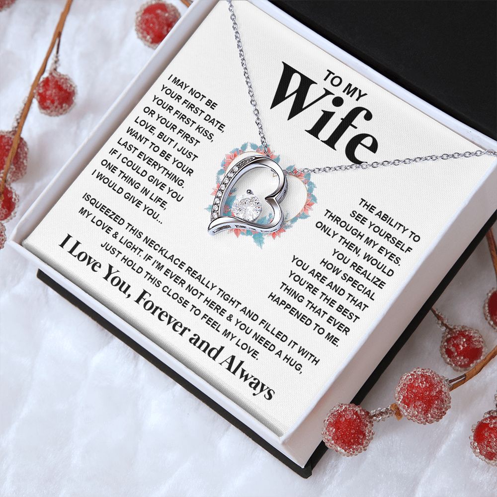Couples Gifts Necklace To My Wife Necklace Valentine Christmas Jewelry Romantic Gifts For My Wife Pendant Jewelry with Message Card and Box Necklaces for Women Valentines Day Happy Anniversary Wedding Present Forever Love