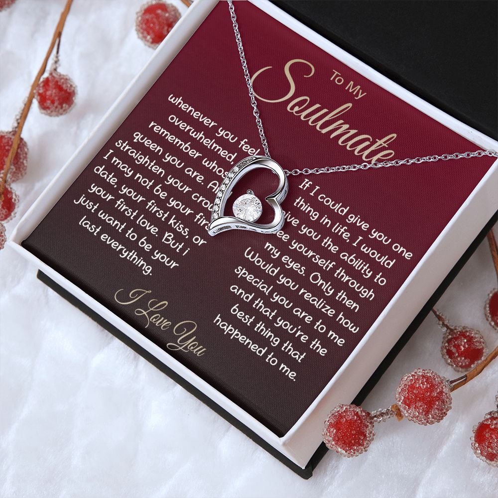 To My Soulmate Necklace For Women, Couple Gifts For Girlfriend, Valentine Christmas Presents For Girlfriend, Valentine Necklace Gifts For Wife, Women Romantic Jewelry For Her Vanlentine Day's Message Card and Gift Box Styles Forever Love