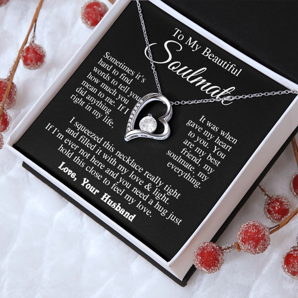 Soulmate Necklace from Husband, Wedding Anniversary Romantic Gifts for Wife from Husband to My Wife Necklaces for Wife Birthday Gifts, Wife Jewelry Necklace Message Card and Necklace Gift Box Gift Box Styles on Birthday, Wedding, Anniversary, Valentin For