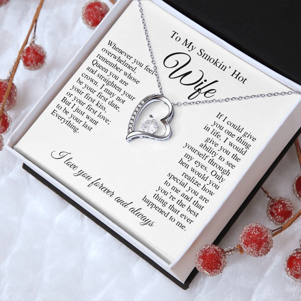 To My Beautiful Wife Necklace, Wedding Anniversary Jewelry for Women, Anniversary Gifts For Wife From Husband To My Wife Necklace Message Card and Necklace Gift Box Gift Box Styles on Birthday, Wedding, Anniversary, Valentine Forever Love