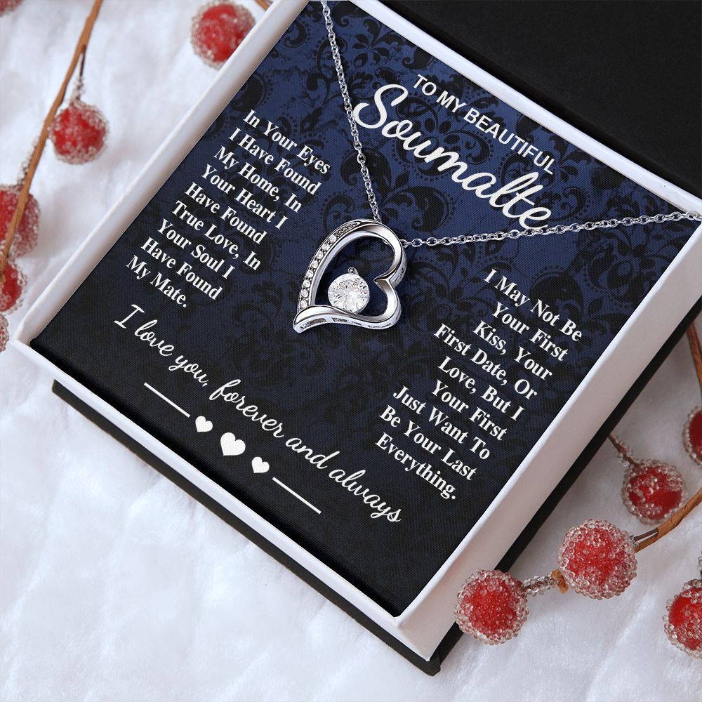 To My Beautiful Soulmate Necklace Gift, Soulmate for Wife Birthday Gifts from Husband, Wedding for Women, Soulmate Gifts, Message Card and Necklace Gifts Box Gift Box Styles on Birthday, Wedding, Anniversary, Valentine Forever Love
