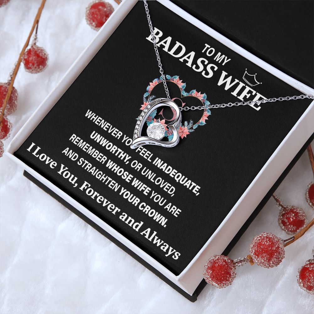 Wife Necklace Gift From Husband To My Badass Wife Pendant Valentines Day Anniversary Jewelry with Message Card and Gift Box. Gift for Wife. Necklace Gift Set for Wife Necklace Gifts Box Gift Box Styles Forever Love