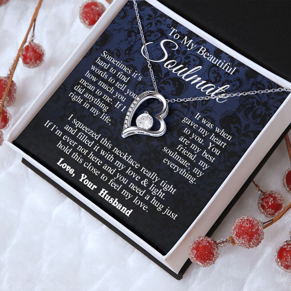 Soulmate Necklace from Husband, Anniversary Romantic Gift for Wife from Husband to My Wife Necklaces for Wife Birthday Gifts, Wife Jewelry Necklace Message Card and Necklace Gift Box Gift Box Styles on Birthday, Wedding, Anniversary, Valentine Forever Lov