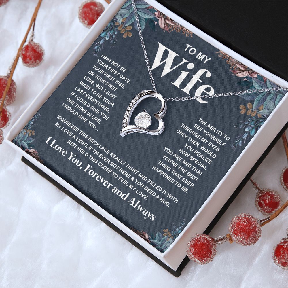 Couples Gifts Necklace To My Wife Necklace Anniversary Valentine Jewelry Romantic Gifts For My Wife Pendant Jewelry with Message Card and Box Necklaces for Women Valentines Day Happy Anniversary Wedding Present Forever Love