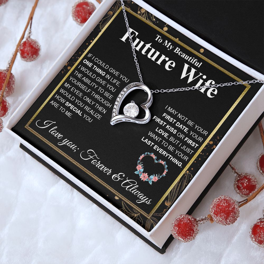 To My Future Wife Necklace My Last Everything, Promise Necklace For Her, Fiance Gifts For Her, Wedding Valentine Gifts For Future Wife With Message Card Box LED, Soulmate Necklace For Women, To My Wife Necklace Forever Love
