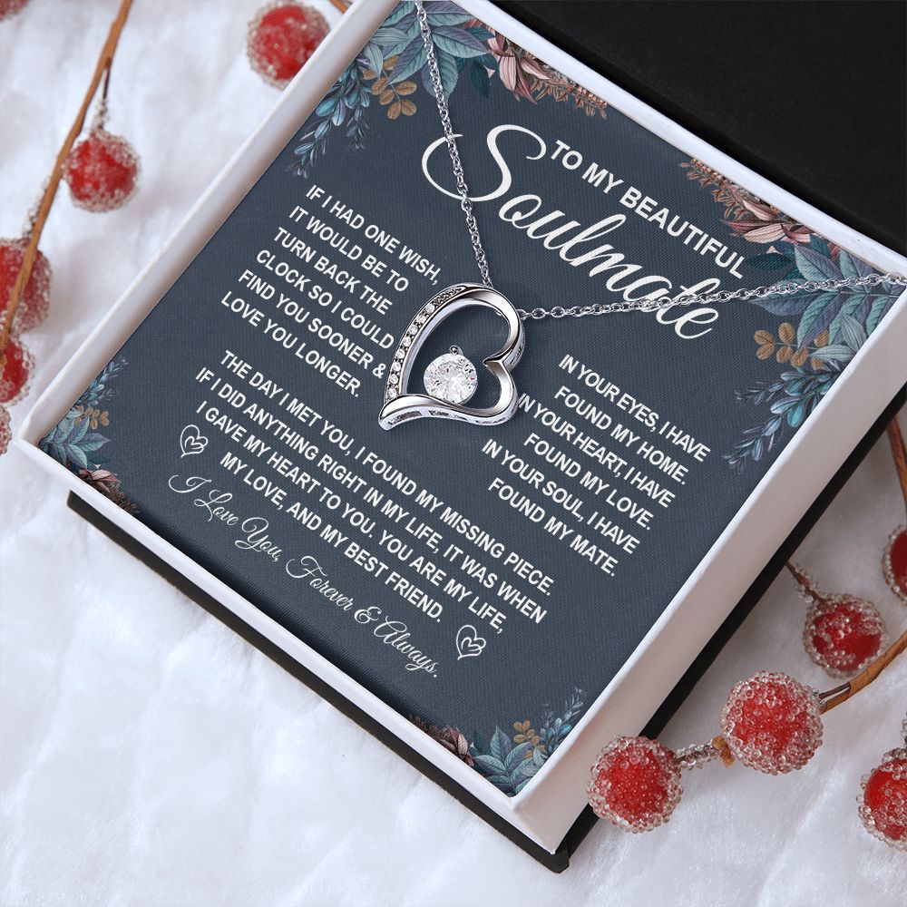 To My Beautiful Soulmate Necklace Gift for Her, Soulmate for Wife Valentine Gifts from Husband, Birthday Jewelry for Women, Soulmate Gifts, Message Card and Necklace Gifts Box Gift Box Styles on Birthday, Wedding, Anniversary, Valentine Forever Love