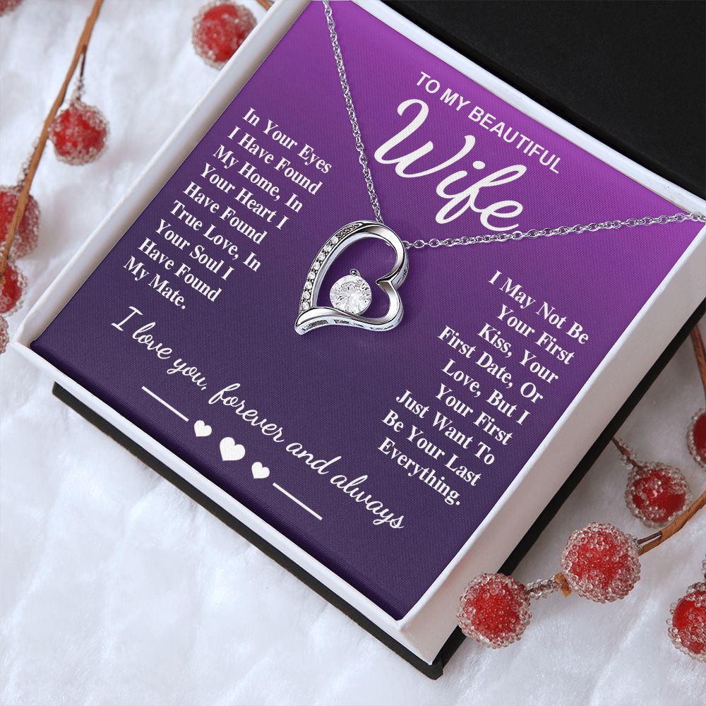 To My Beautiful Wife Necklace Gift, Soulmate for Wife Birthday Gifts from Husband, Valentine for Women, Soulmate Gifts, Message Card and Necklace Gifts Box Gift Box Styles on Birthday, Wedding, Anniversary, Valentine Forever Love
