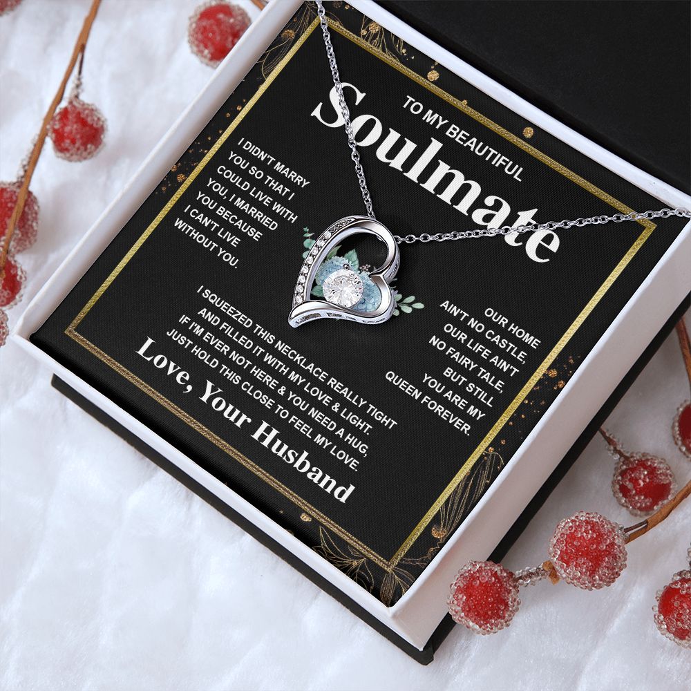 Soulmate Necklace Gift From Husband To My Badass Wife Valentines Days Anniversary Jewelry with Message Card and Gift Box. Gift for Wife. Necklace Gift Set for Wife Message Card and Necklace Forever Love