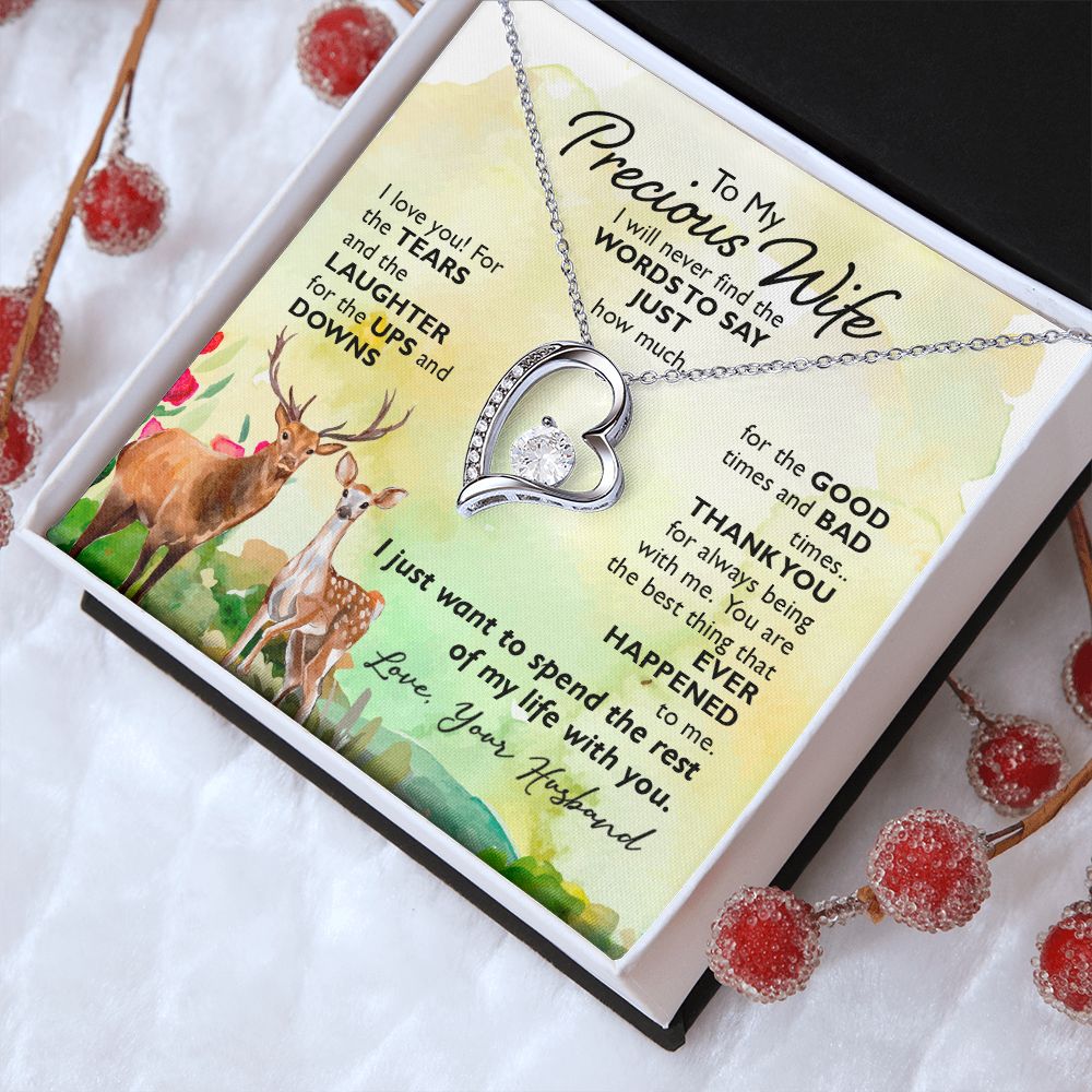To My Preious Wife Necklace Romantic Gifts For Her Unique Necklaces For Wife From Husband Cute Valentines Day Anniversary Birthday For Wife, Love Knot Meaningful Necklace Message Card and Gift Box Styles on Birthday, Christmas, Anniversary Forever Love
