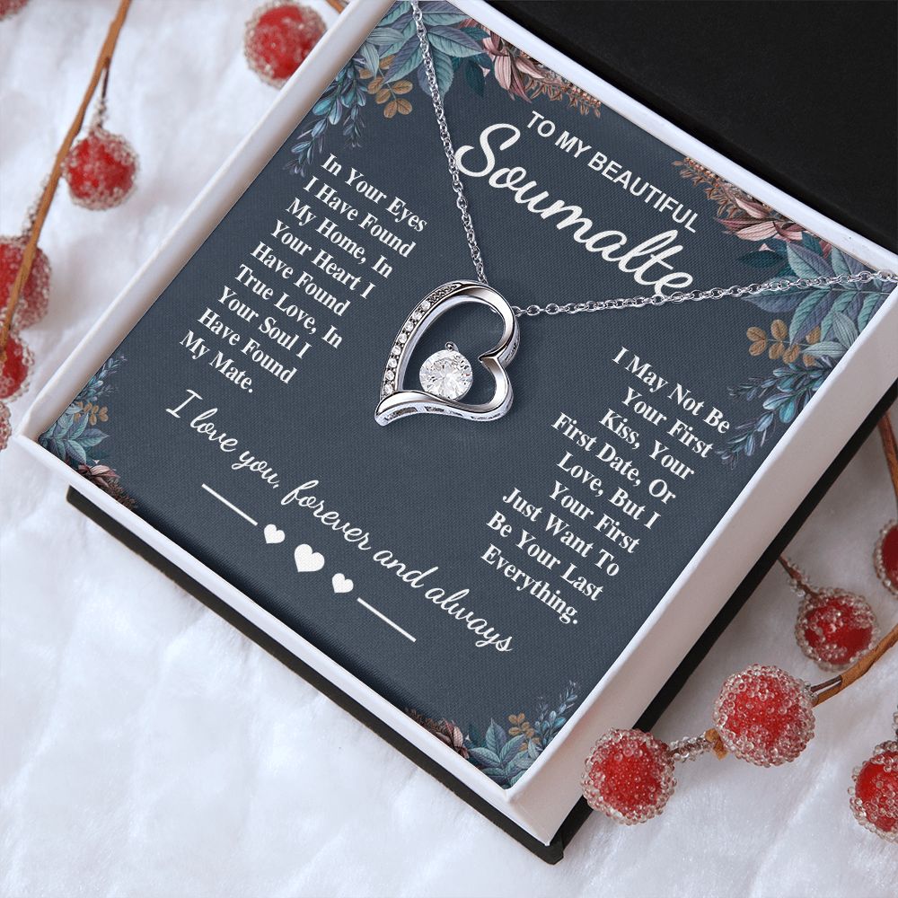To My Beautiful Soulmate Necklace Gift, Soulmate for Wife Valentine Gifts from Husband, Birthday for Women, Soulmate Gifts, Message Card and Necklace Gifts Box Gift Box Styles on Birthday, Wedding, Anniversary, Valentine Forever Love