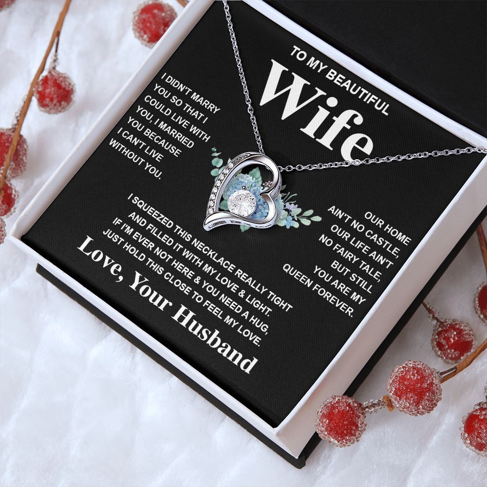 Wife Necklace Gift From Husband To My Badass Wife Pendant Valentines Day Anniversary Jewelry with Message Card and Gift Box. Gift for Wife. Necklace Gift Set for Wife Forever Love
