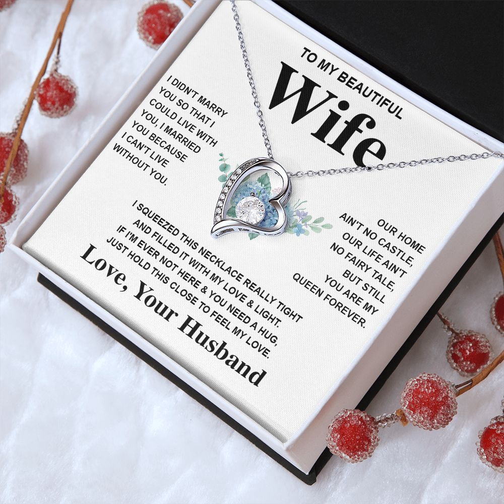 Wife Necklace Gift From Husband To My Badass Wife Pendant Valentines Day Anniversary Jewelry with Message Card and Gift Box. Gift for Wife. Necklace Gift Set for Wife Message Card and Necklace Gifts Box Gift Box Styles Forever Love