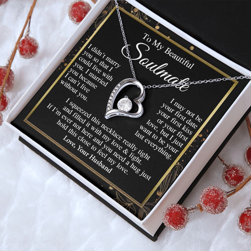 Soulmate Necklace Gift From Husband, Anniversary Romantic Gifts for Soulmate from Husband, Wife Wedding Gifts Message Card and Necklace Gifts Box Gift Box Styles on Birthday, Wedding, Anniversary, Valentine Forever Love