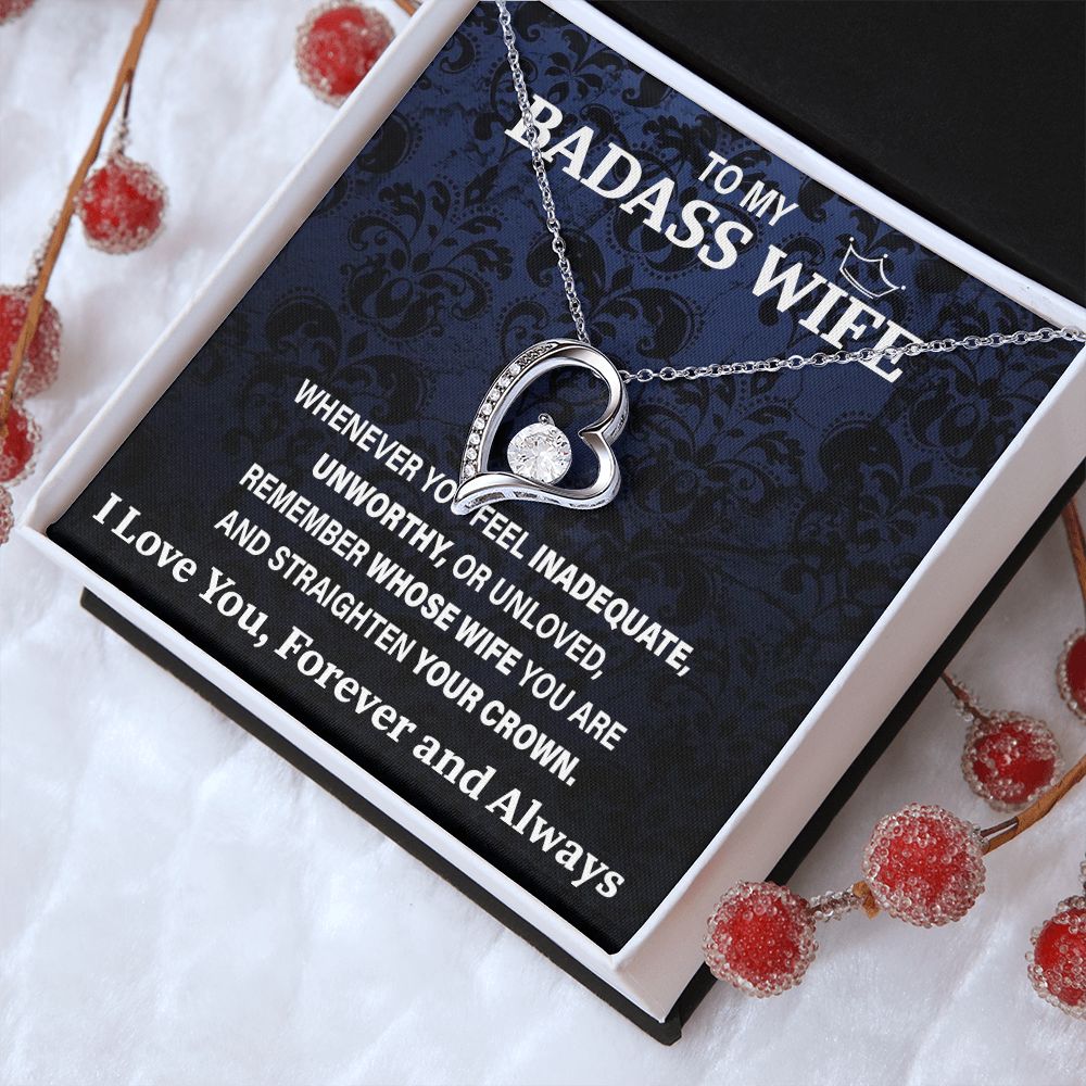 Wife Necklace Gift From Husband To My Badass Wife Pendant Valentines Day Birthday Jewelry with Message Card and Gift Box. Gift for Wife. Necklace Gift Set for Wife Necklace Gifts Box Gift Box Styles Forever Love