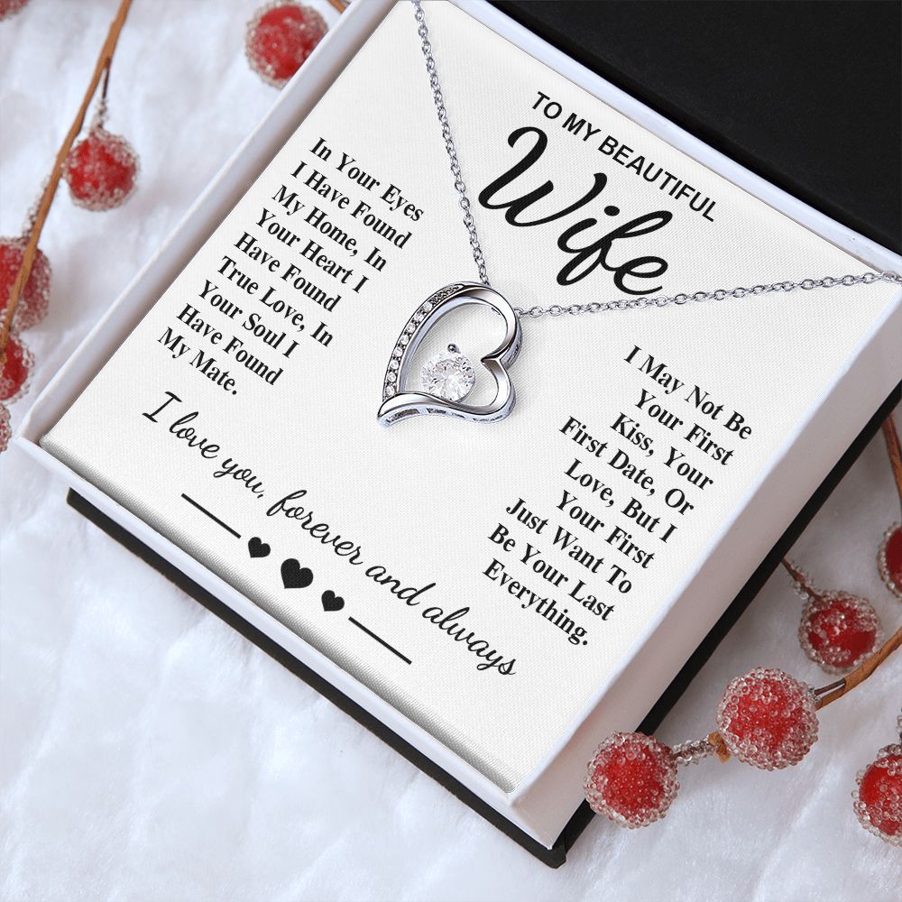 To My Beautiful Wife Necklace Gift, Soulmate for Wife Birthday Gifts from Husband, Anniversary for Women, Soulmate Gifts, Message Card and Necklace Gifts Box Gift Box Styles on Birthday, Wedding, Anniversary, Valentine Forever Love