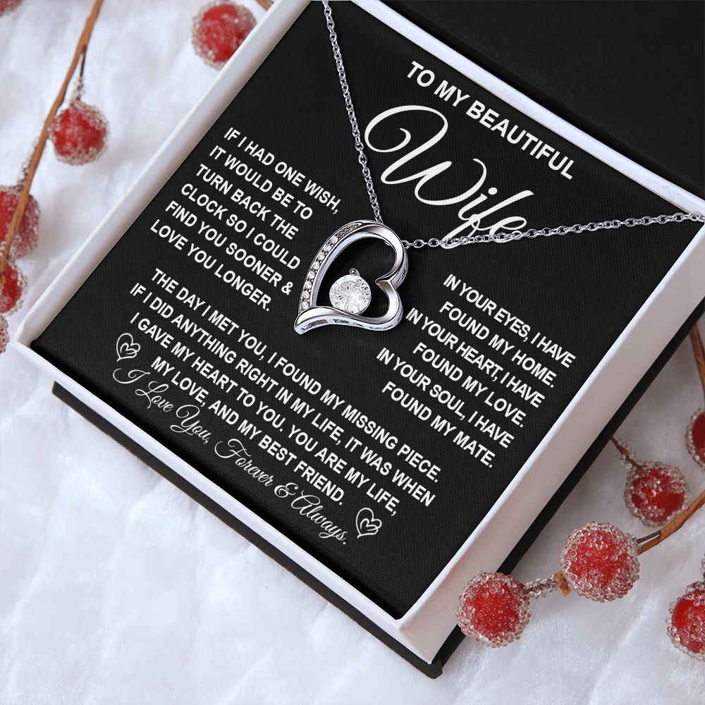 To My Beautiful Wife Necklace Gift for Her, Soulmate for Wife Birthday Gifts from Husband, Valentine Jewelry for Women, Soulmate Gifts, Message Card and Necklace Gifts Box Gift Box Styles on Birthday, Wedding, Anniversary, Valentine Forever Love