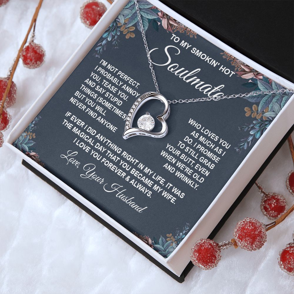 Soulmate Necklace Gifts from Husband, Anniversary Gifts for Wife from Husband, Wife Valentine Gifts from Husband, To My Wife Necklace Message Card and Necklace Gifts Box Gift Box Styles on Birthday, Wedding, Anniversary, Valentine Forever Love