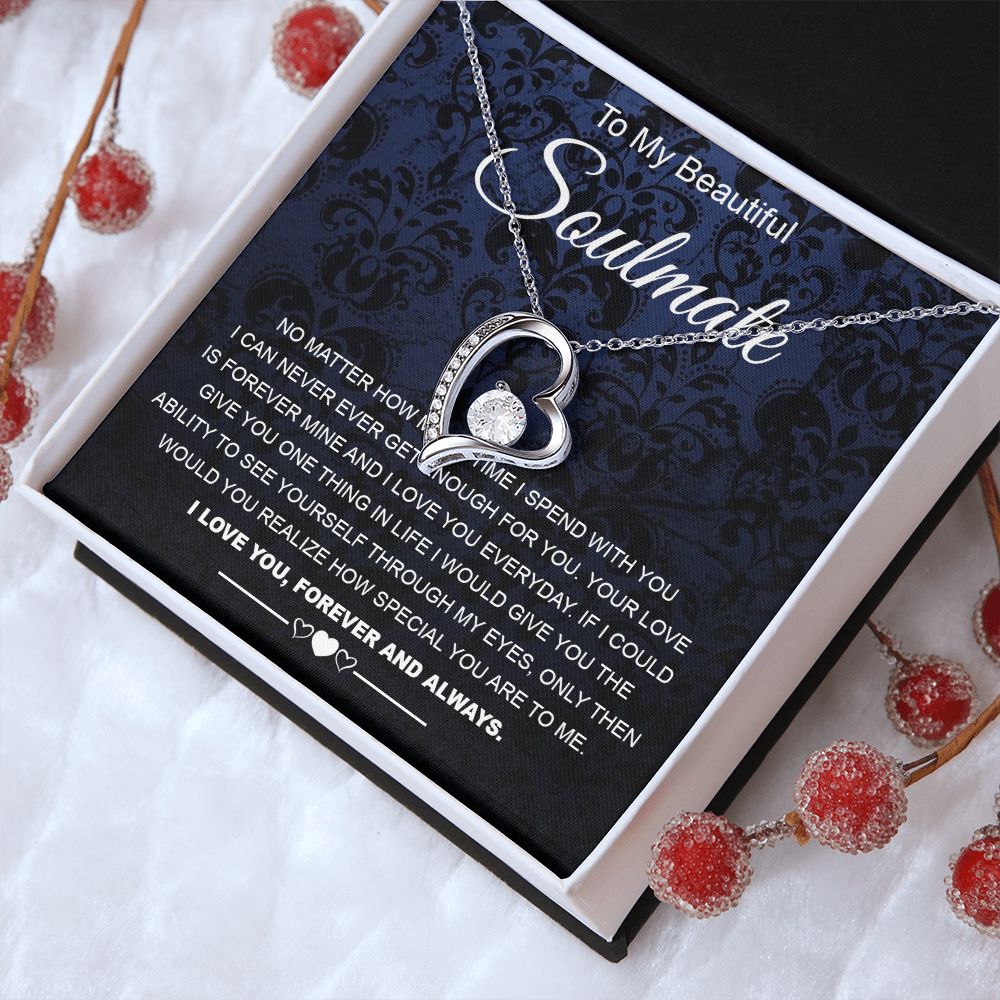 To My Beautiful Soulmate Necklace Birthday Gifts for Wife Gifts from Husband, Wife Valentine Gifts, Gift for Wife, Message Card and Necklace Gift Box Gift Box Styles on Birthday, Wedding, Anniversary, Valentine Forever Love
