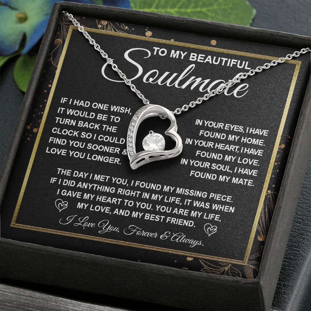 To My Beautiful Soulmate Necklace Gift for Her, Soulmate for Wife Valentine Gifts from Husband, Wedding Jewelry for Women, Soulmate Gifts, Message Card and Necklace Gifts Box Gift Box Styles on Birthday, Wedding, Anniversary, Valentine Forever Love