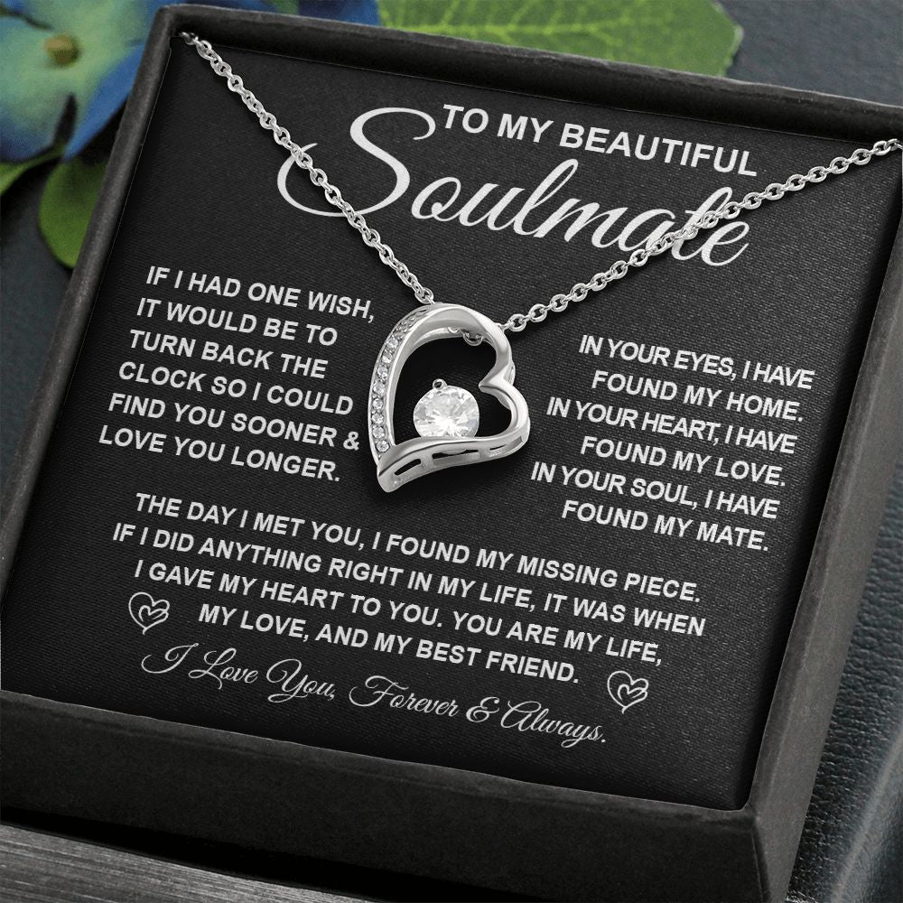 To My Beautiful Soulmate Necklace Gift for Her, Soulmate for Wife Birthday Gifts from Husband, Valentine Jewelry for Women, Soulmate Gifts, Message Card and Necklace Gifts Box Gift Box Styles on Birthday, Wedding, Anniversary, Valentine Forever Love