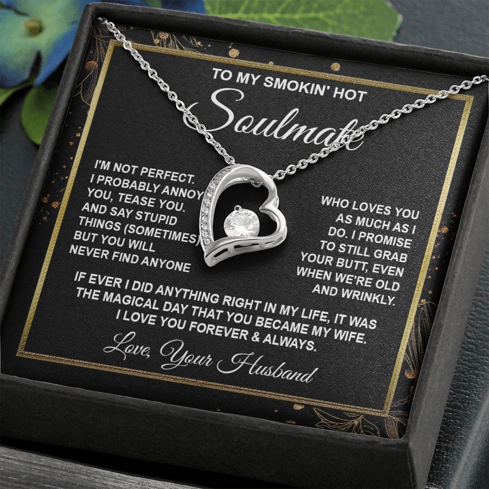 Soulmate Necklace Gifts from Husband, Anniversary Gifts for Wife from Husband, Wife Valentine Gift from Husband, To My Wife Necklace Message Card and Necklace Gifts Box Gift Box Styles on Birthday, Wedding, Anniversary, Valentine Forever Love