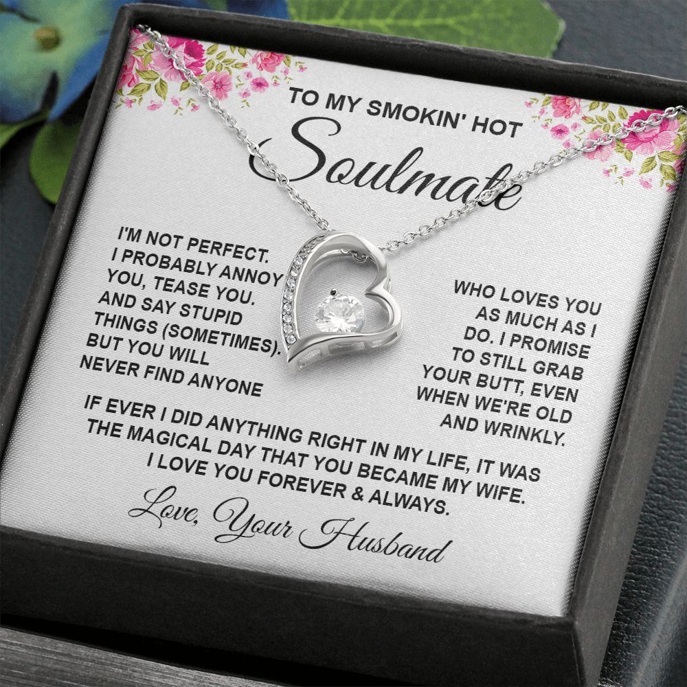 Soulmate Necklace Gifts from Husband, Wedding Anniversary Gifts for Wife from Husband, Wife Valentine Gifts from Husband, To My Wife Necklace Message Card and Necklace Gifts Box Gift Box Styles on Birthday, Wedding, Anniversary, Valentine Forever Love