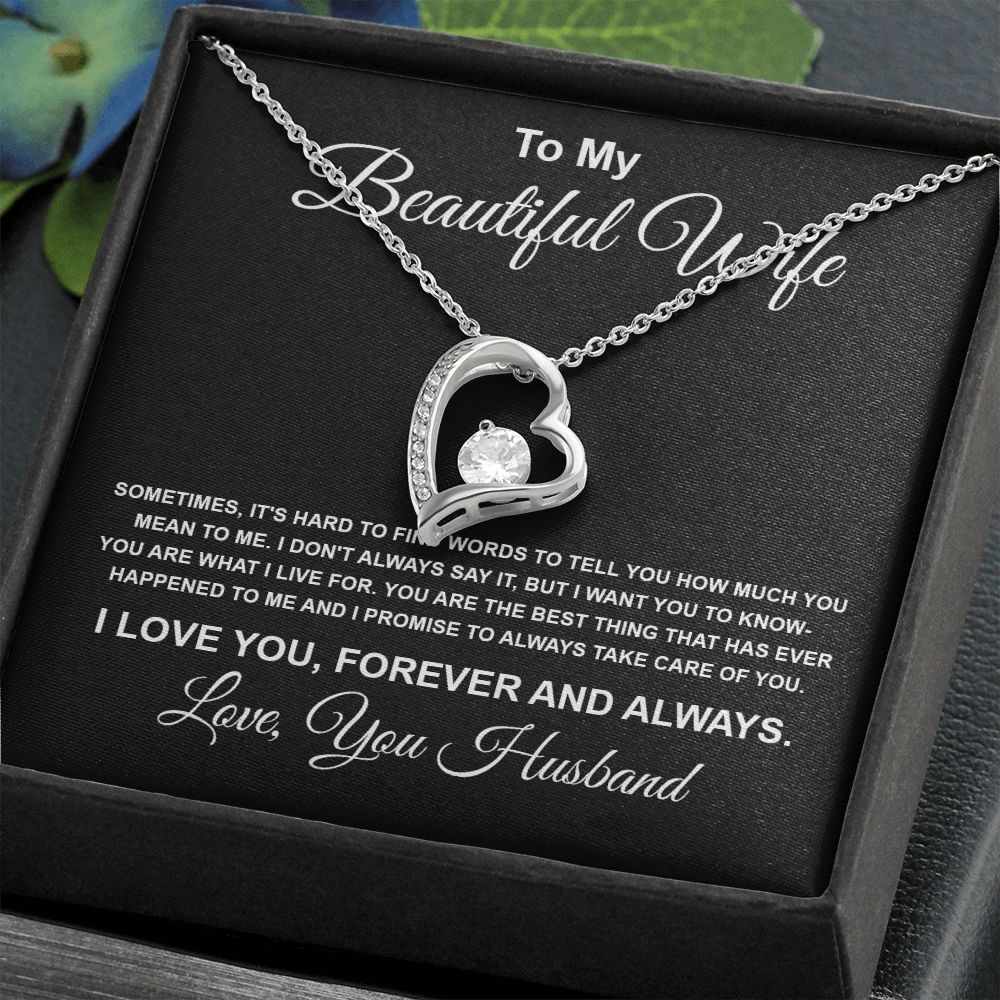 To My Beautiful Wife Necklace From Husband Pendant Jewelry with Message Card and Box Necklaces for Women Valentines Day Happy Anniversary Present for Birthday Merry Christmas for Wife Forever Love