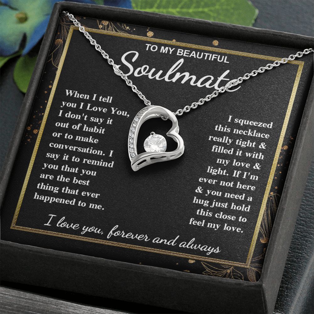 To My Beautiful Soulmate Necklace Gift for Her, Soulmate for Wife Valentine Gifts from Husband, Wedding for Women, Soulmate Gifts, Message Card and Necklace Gifts Box Gift Box Styles on Birthday, Wedding, Anniversary, Valentine Forever Love