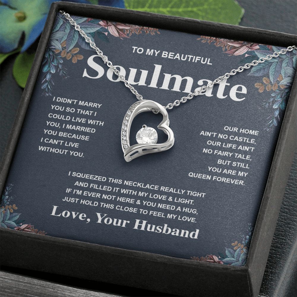 Soulmate Necklace Gift From Husband To My Badass Wife Valentines Days Anniversary Jewelry with Message Card and Gift Box. Gift for Wife. Necklace Gift Set for Wife Message Card and Necklace Gifts Box Gift Box Styles Forever Love