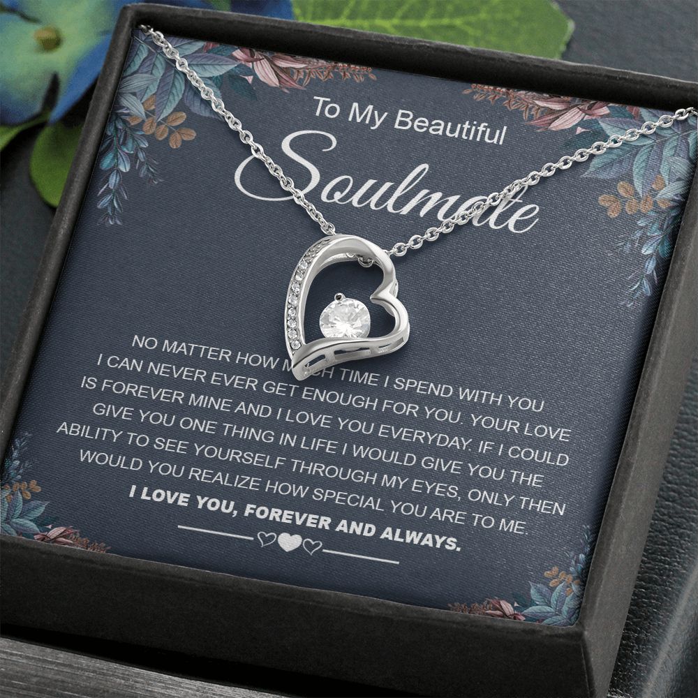 To My Beautiful Soulmate Necklace Gifts for Wife from Husband, Soulmate Valentine Gifts, Gift for Wife, Message Card and Necklace Gift Box Gift Box Styles on Birthday, Wedding, Anniversary, Valentine Forever Love