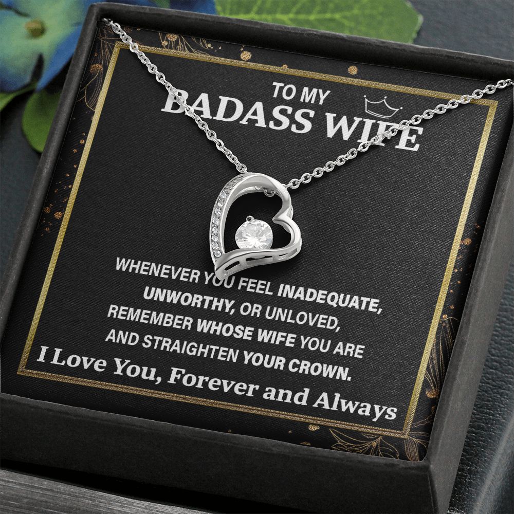 Wife Necklace Gift From Husband To My Badass Wife Pendant Valentine Jewelry with Message Card and Gift Box. Gift for Wife. Necklace Gift Set for Wife Necklace Gifts Box Gift Box Styles Forever Love