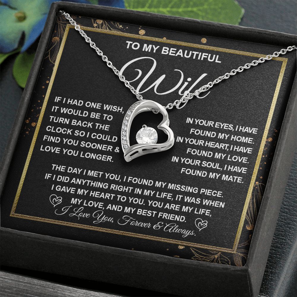 To My Beautiful Wife Necklace Gift for Her, Soulmate for Wife Valentine Gifts from Husband, Wedding Jewelry for Women, Soulmate Gifts, Message Card and Necklace Gifts Box Gift Box Styles on Birthday, Wedding, Anniversary, Valentine Forever Love