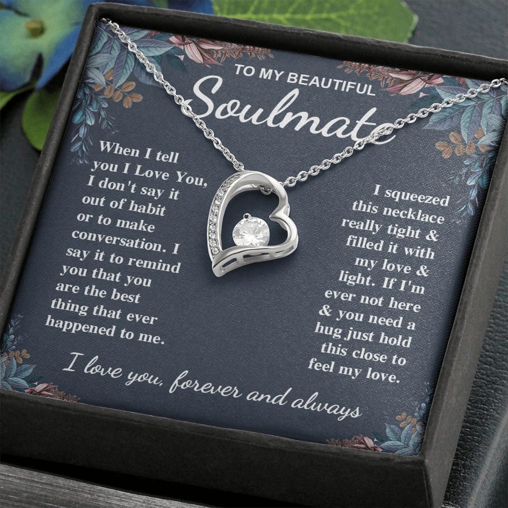 To My Beautiful Soulmate Necklace Gift for Her, Soulmate for Wife Valentine Gifts from Husband, Birthday for Women, Soulmate Gifts, Message Card and Necklace Gifts Box Gift Box Styles on Birthday, Wedding, Anniversary, Valentine Forever Love